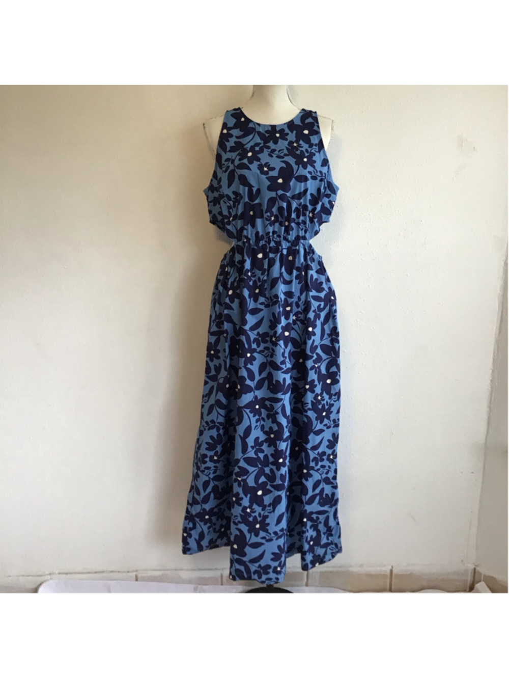 Who What Wear Women's Elegant Cute-Out Floral Maxi Dress, Size L, Blue and Navy
